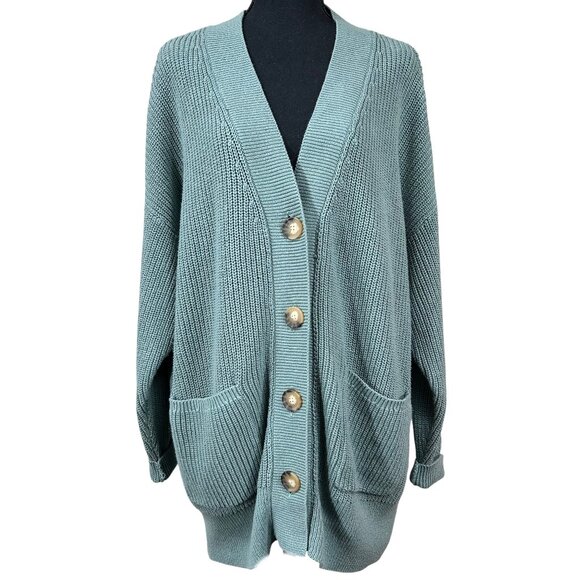 SO Goods for Life Sage Green Cotton Blend Knit Cardigan Sweater Size XL - Picture 1 of 8